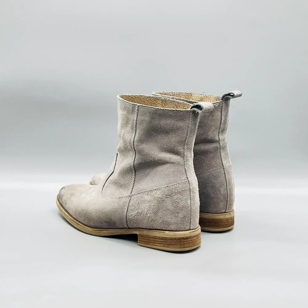 Anthropologie Boots Womens 7.5 Beige Suede Ankle Western Pull On Booties Shoes